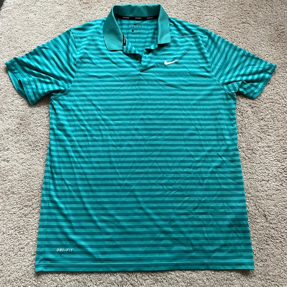 Mens Nike Gold Dri Fit Striped Polo Large